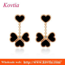 fashion gold earring china yiwu wholesale market backs black four leaf clover drop earring